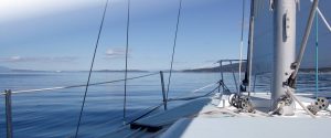 Smooth sailing on yacht in calm waters